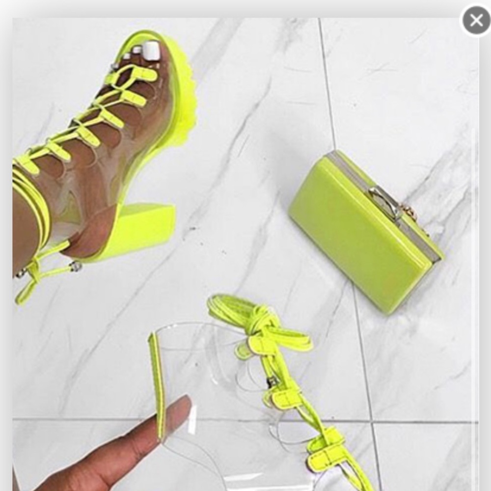 COPY - Lime Neon Clear Platform Chunky Heel